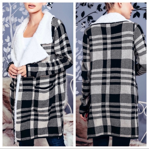 Stunning Plaid Fur Lined Cardigan Coat With Wide Collars - Picture 4 of 7